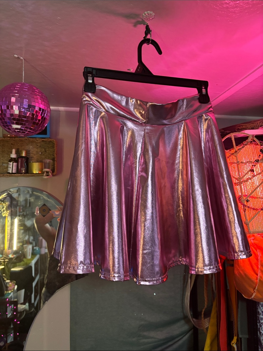 Urban CoCo Metallic Pink Shiny Flared Mini Skater Skirt - Size Small